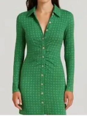 Free people Green Button-Front Long Sleeve Shirt Dress